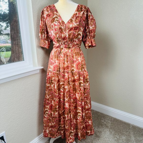 Trovata Dresses & Skirts - Trovata Birds of Paradis Arden Dress Womens S Soft Pink Brown Paisley Midi Boho